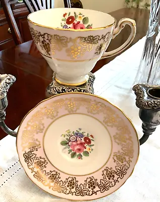 Buy VTG Hammersley Pink Floral Queen Anne Footed Cup & Saucer Gold Trim England • 40.88£