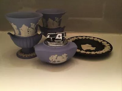 Buy Wedge Wood Jasperware Collection Pair Blue Small Urns,Ronson Lighter And Dish. • 12.95£