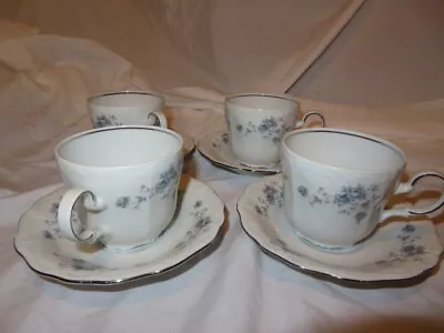 Buy 4 Flat Cups Saucers Blue Garland Bavaria Germany Johann Haviland Porcelain • 19.29£