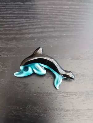 Buy Vintage Poole Pottery Blue Black Dolphin Fish Ladies Pin Brooch • 3.99£