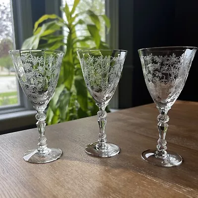 Buy Set Of 3 Fostoria Chintz Etched Claret Wine Glasses 5.5” Vintage Stemware Goblet • 43.33£