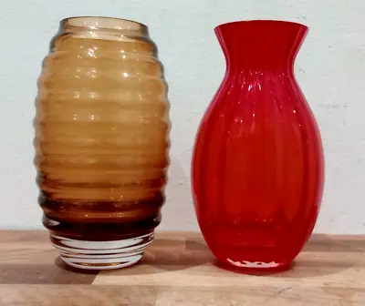 Buy Dartington Studio Glass Red And Amber  Vases Signed  • 10£