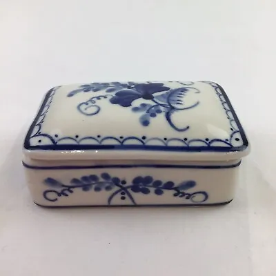 Buy Freab Trinket Box Lomonsov Russian White Blue Floral Lidded Porcelain Russian • 7.95£