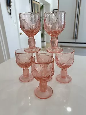 Buy 6 Vintage TIFFIN Franciscan Peach/Pink Glass Cabaret Foot Wine Water Goblet • 73.05£
