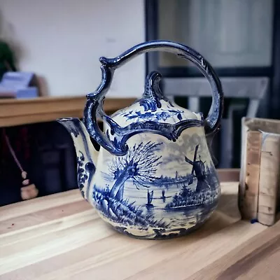 Buy Early 20th Century Franz Anton Mehlem Royal Bonn Delft Blue Tea Pot • 379.48£