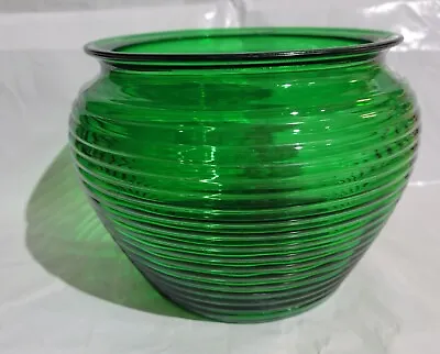 Buy Vintage MCM National Potteries Co Emerald Green Glass Ribbed Large Bowl • 24.07£