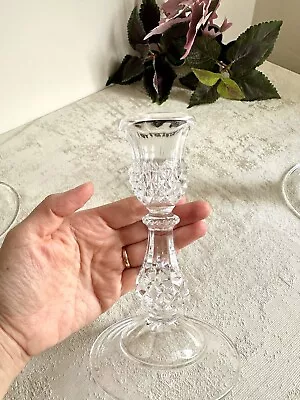 Buy Elegant Vintage Clear Glass Cut Pillar Candle Holder • 10£