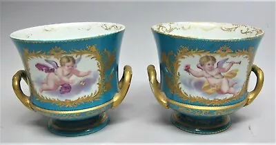 Buy Antique 18th C. SEVRES Hand-Painted FRENCH Porcelain Cache Pot Vases  C. 1750 • 1,419.28£