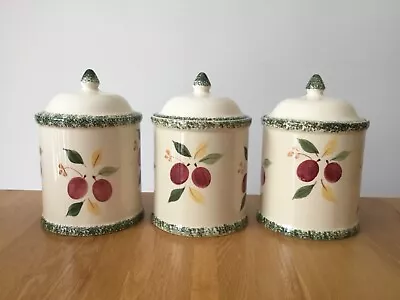 Buy 3 X St Michael M&S Damson Storage Jar Lidded Biscuits Sugar Jar, Hand Painted • 13.49£