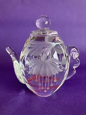 Buy Vintage Royal Brierley Crystal Teapot Paperweight/ Ornament - Fushia Pattern • 9.99£