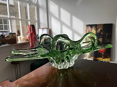 Buy Rare Large Vintage Retro Green Egermann Bohemian Czech Art Glass Vase Signed • 29£