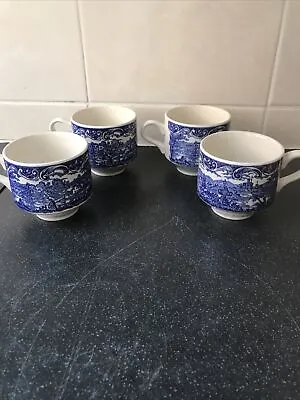 Buy Bridgwood English Scene  4 X Blue & White Tea Cups • 12.99£