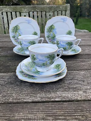 Buy Three Colclough Riverscape Trios Tea Cups Saucers Plates Landscape • 19.99£
