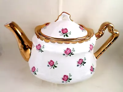 Buy VINTAGE China ARTHUR WOOD Teapot PINK ROSES Ivory Gilt STUNNING Footed GOLD • 32£