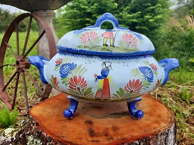 Buy HB Quimper French Faience Hand Painted Couple Footed Lidded Soup Tureen / Dish • 142.26£