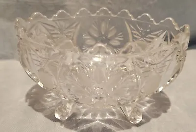 Buy Vintage Bowl Four Footed Cut Crystal  Flower Daisy Primrose Scalloped Edge  • 19£