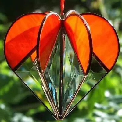 Buy 3D Heart Stained Glass Suncatcher Pendant Ornaments Multi-Sided Acrylic Pendant • 6.38£
