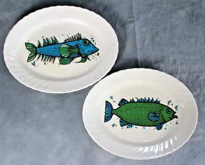 Buy Pair Of Vintage Aquarius Fish Series Oval Plates Platters By Washington Pottery • 14.99£
