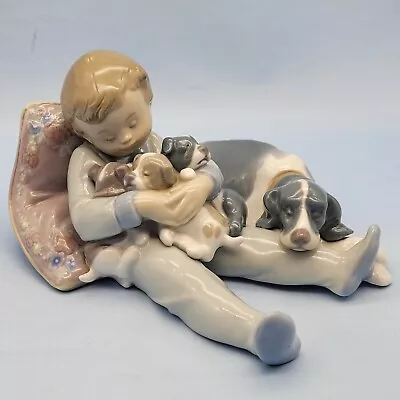 Buy Lladro Figurine Porcelain 'Sweet Dreams' Boy With Puppies Boxed 1535 • 44.99£