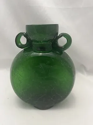 Buy Antique Emerald Green Crackle Glass Vase • 13.33£