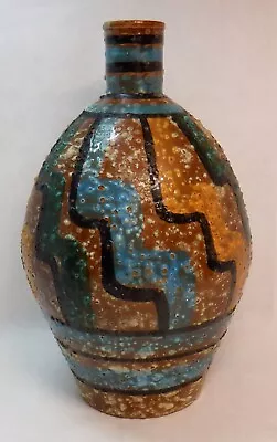Buy Vtg Mcm Art Pottery Vase Ceramic Italy Hand Painted Geometric Lava Bubble Glaze • 72.29£