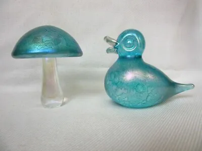 Buy Glass Paperweight HERON Art Glass Iridescent, Two Figurines MUSHROOM AND DUCK • 57.63£