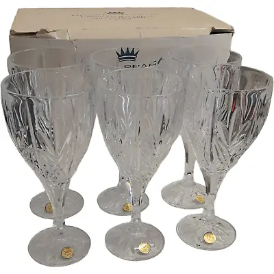 Buy Set Of 6 Boxed Vintage Bohemia Royal Prague Arthur Goblet Crystal Glasses • 34.99£