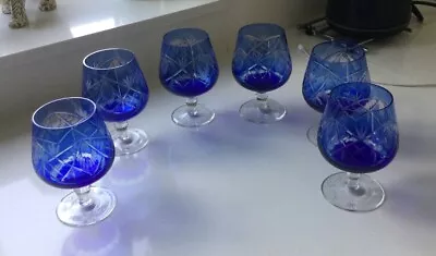 Buy 6 Glasses Cup Colour Blue Crystal - Couple Of  Small Chips • 0.99£