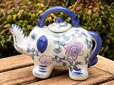 Buy Vintage Chinese Porcelain Teapot Elephant Shape Handmade Handpainted Blue Green  • 15£
