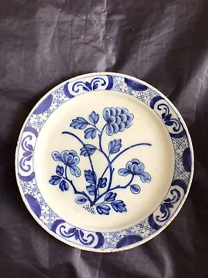 Buy 18th C Dutch Delft Plate 1730-50,Blue & White Floral,Kangxi  Chinese Border • 87£