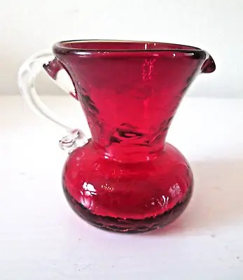Buy Vintage Small Red Crackle Glass Pitcher/Vase Hand Blown By Pilgrim Glass • 16.39£