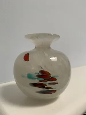 Buy Mdina Small White Vase With Abstract Colour Splashes,as New &signed • 12.50£