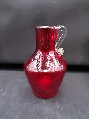 Buy Vintage Mini Hand-Blown Red Crackle Glass Jug Vase Pitcher • 9.42£