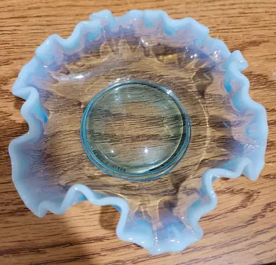 Buy Fenton Blue Opalescent Crimped And Ruffled Art Glass Bowl • 19.25£