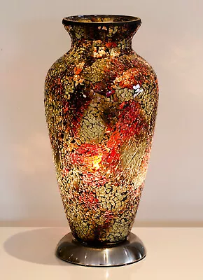 Buy Gold & Crimson Glass Mosaic Vase Lamp Light Lighting Gift Home Table Light • 59.99£