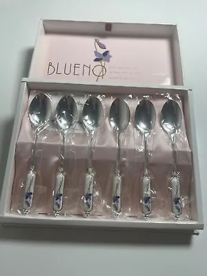 Buy Set Of 6 Simco Art Ware Blueno Japanese Floral Design Tea Spoons • 14.99£