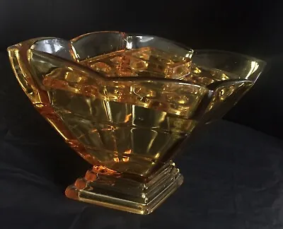 Buy Sowerby Art Deco Honey Amber Flower Vase With Origional Frog • 22£