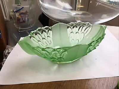 Buy Art Deco Stolzle Green Glass Fruit Bowl Marked Czechoslovakia Bohemia 28cm Long • 14£