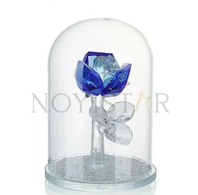 Buy K9 Crystal Enchanted Blue Rose Flower Figuring Ornament In Glass Dome - NOYISTAR • 13£
