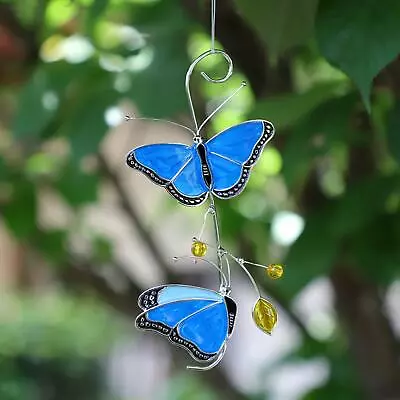 Buy Metal Blue Butterfly Stained Glass Window Suncatcher Hanging Garden Ornament • 8.06£