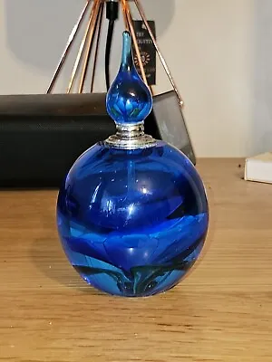 Buy Colbolt Blue Glass Perfume Bottle With Flowers In Base And Stopper • 9£