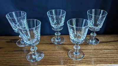 Buy Five Royal Brierley Crystal Wine Glasses Etched With A Leaf Swag & The Letter K • 18£