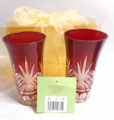 Buy Target Brand 2002 Ruby Cut To Clear 4” Tealight Candle Holders Flash Painted (2) • 21.61£