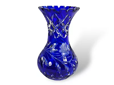 Buy Vintage Bohemian Cobalt Blue Cut Crystal Glass Vase (chip) • 39£