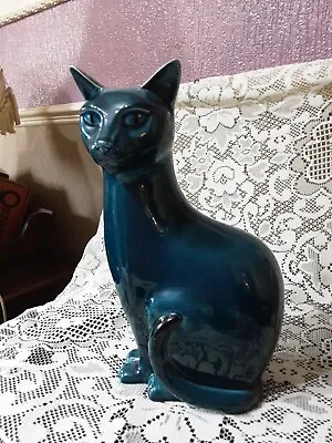 Buy  Poole Pottery Teal Blue Sitting Siamese Cat Figurine Large 30cm 11.75 Ins • 45£