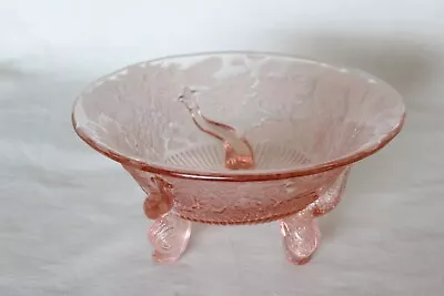 Buy Art Deco Pink Glass 'Dolphin' Footed Bowl By Sowerby • 24.99£