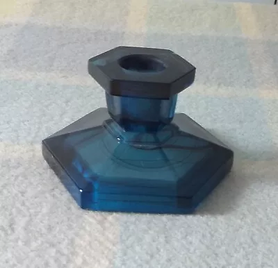 Buy George Davidson Deco Style Blue Glass  6 Sided Candle Holder Height 6.3cm • 10£