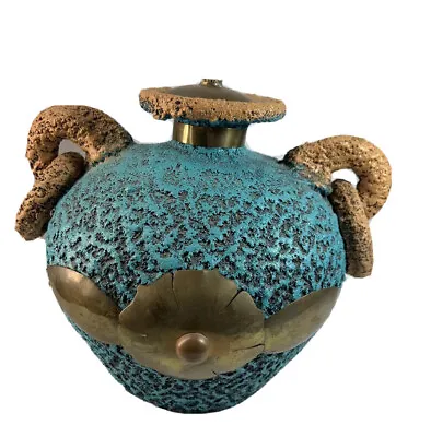 Buy Aegean Clay Turquoise Pottery Double Handle Incense Holder Heavily Textured • 20.16£