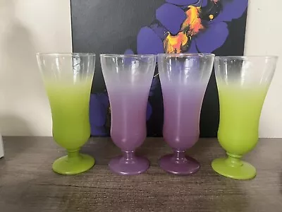 Buy 4 Vintage Frosted Blendo Glass Drink Parfait Cocktail Glasses Purple Lime Green • 15.11£