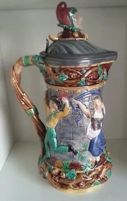 Buy Pretty/Old Majolica Minton Tower Jug With Jester & Pewter Lid, Made In 1852 • 960.31£